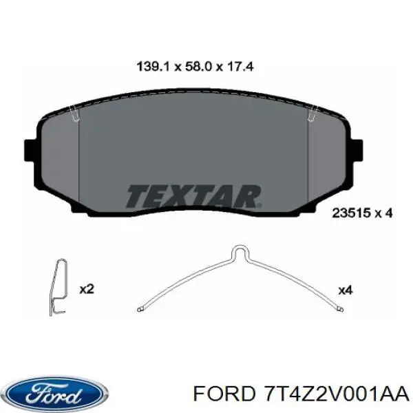 Колодки гальмівні передні, дискові 7T4Z2V001AA Ford