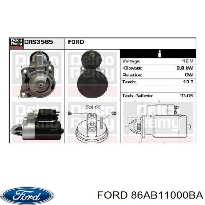 Стартер Ford 86AB11000BA ціна, від 44.34 USD