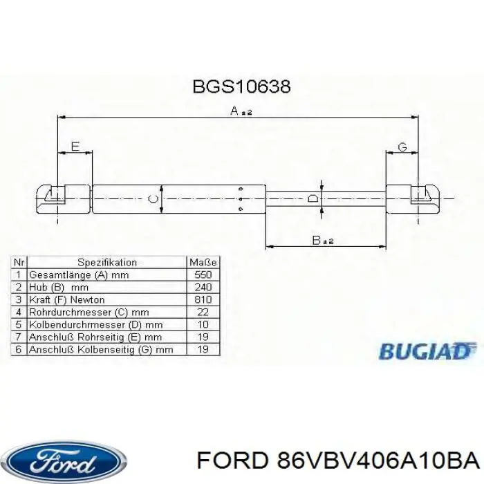 Амортизатор кришки багажника/ двері 3/5-ї задньої 86VBV406A10BA Ford