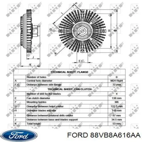 В'язкова муфта вентилятора Ford 88VB8A616AA ціна, від 41.41 USD