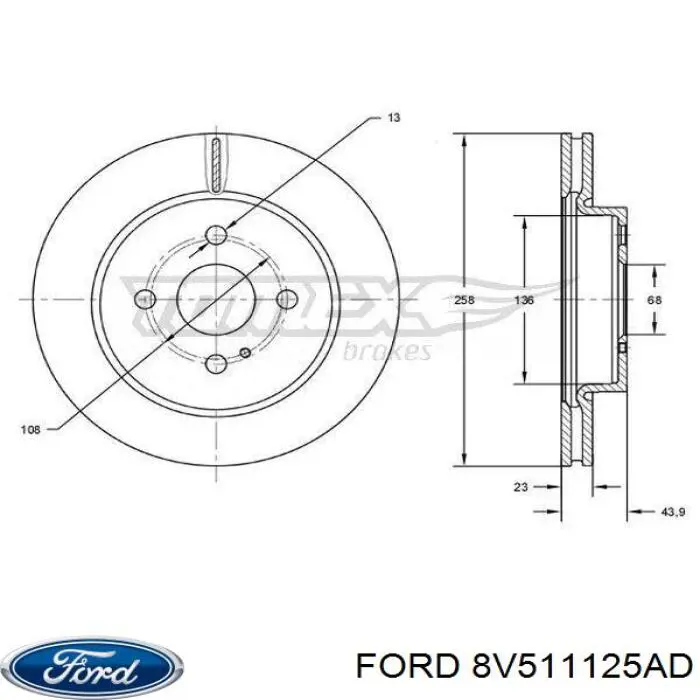 Диск переднього гальма Ford 8V511125AD ціна, від 37.51 USD