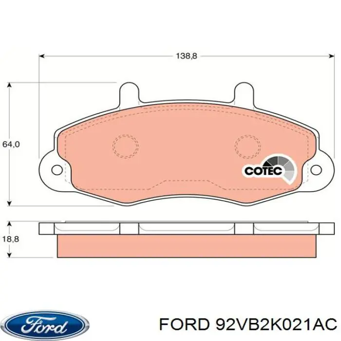 Колодки гальмівні передні, дискові 92VB2K021AC Ford