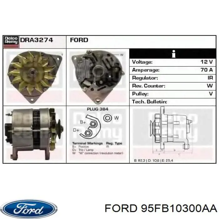Генератор Ford 95FB10300AA ціна, від 78.31 USD
