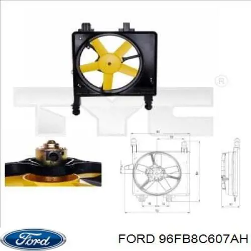 96FB8C607AH Ford Дифузор радіатора охолодження, в зборі з мотором і крильчаткою