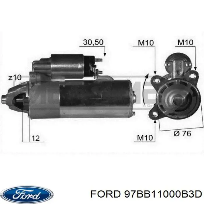 Стартер Ford 97BB11000B3D ціна, від 121.48 USD