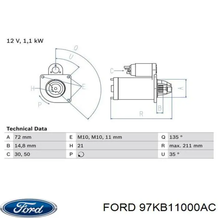 Стартер 97KB11000AC Ford