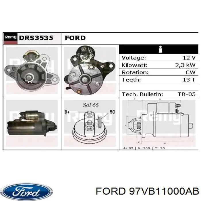 97VB11000AB Ford Стартер двигуна