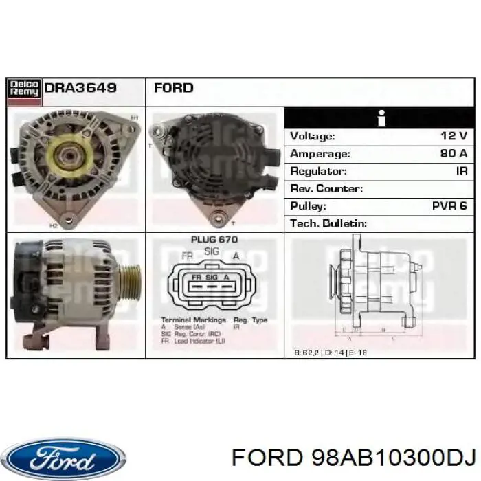 Генератор Ford 98AB10300DJ ціна, від 143.28 USD