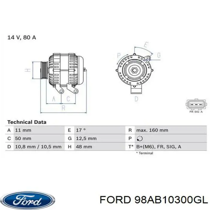 Генератор 98AB10300GL Ford