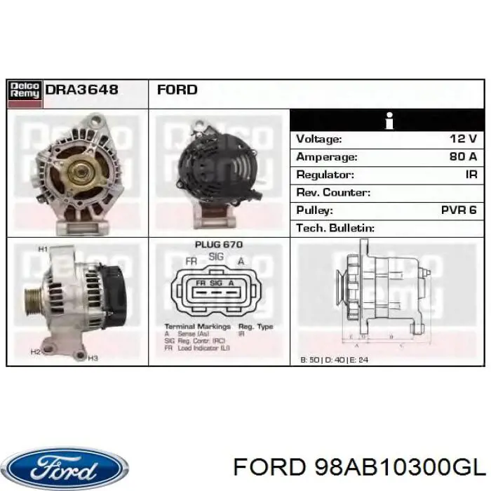 Купити 98AB10300GL Ford Генератор