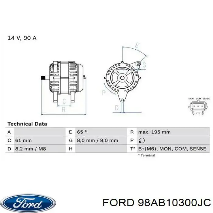 98AB10300JC Ford генератор