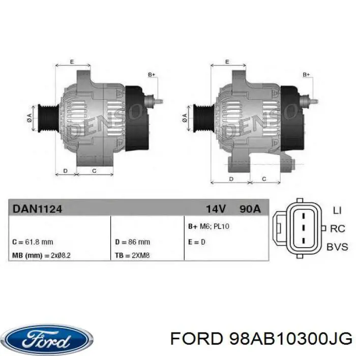 Генератор Ford 98AB10300JG ціна, від 89.33 USD