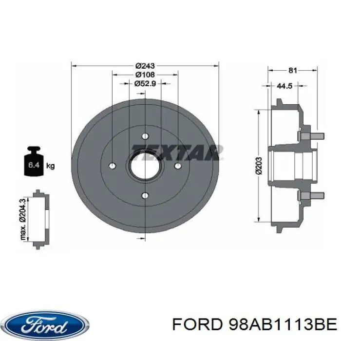 98AB1113BE Ford Барабан гальмівний задній