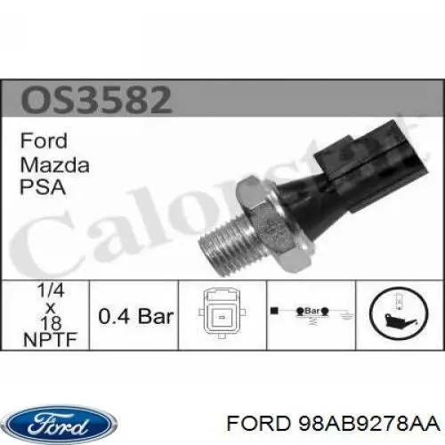 98AB9278AA Ford датчик тиску масла