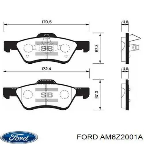 Колодки гальмівні передні, дискові AM6Z2001A Ford