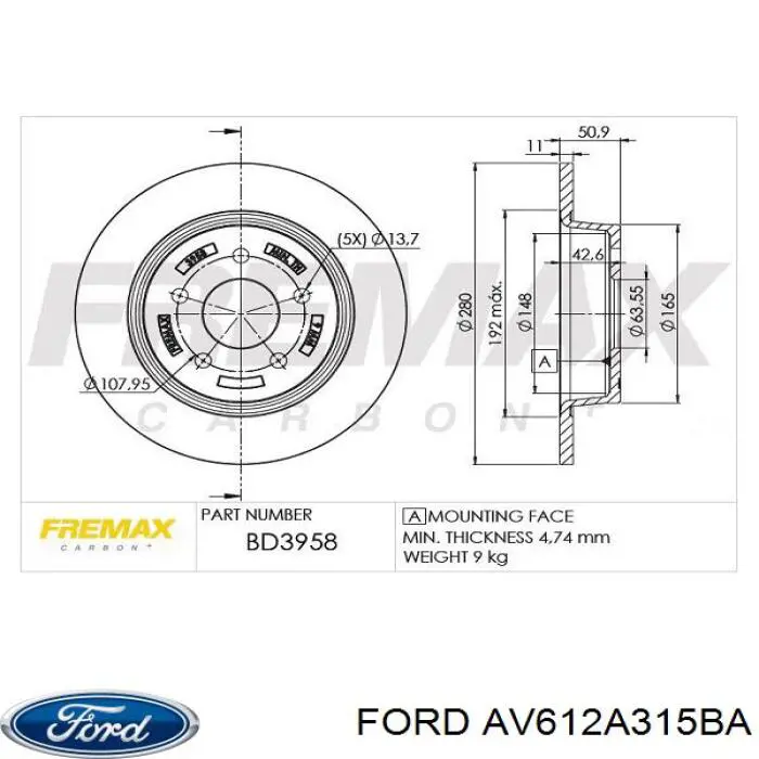 Гальмівні диски AV612A315BA Ford