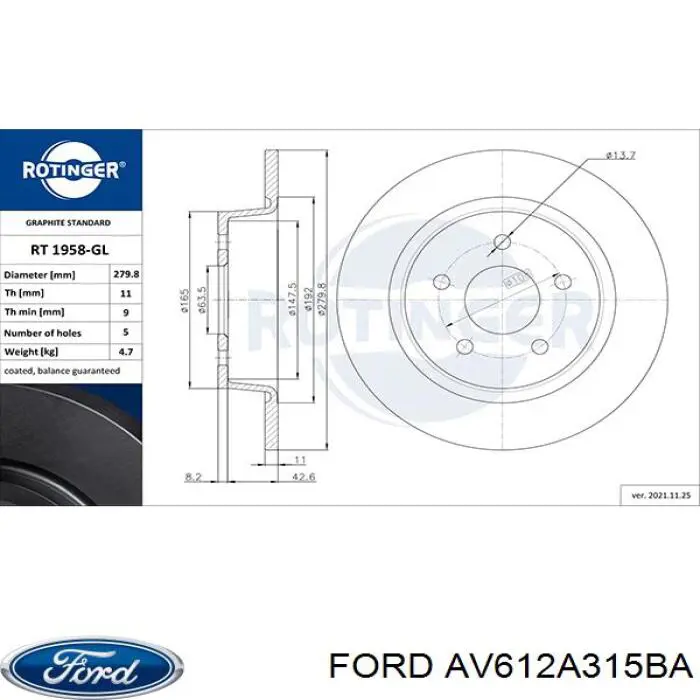 AV612A315BA Ford Дискові гальма