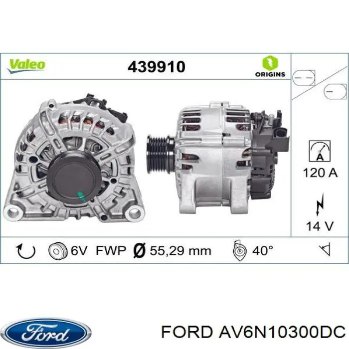 AV6N10300DC Ford генератор