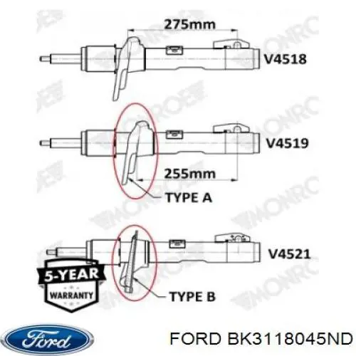 Стойка амортизатора передняя Ford BK3118045ND ціна, від 80.71 USD