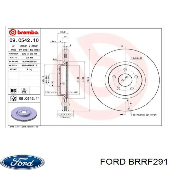BRRF291 Ford диск гальмівний передній