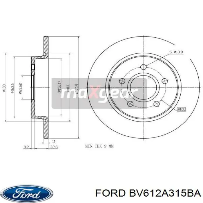 Купити BV612A315BA Ford Диск заднього гальма