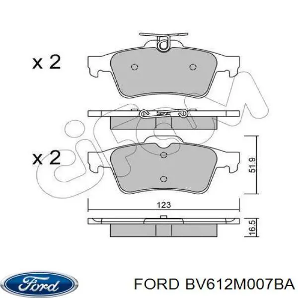 Колодки гальмівні передні, дискові BV612M007BA Ford