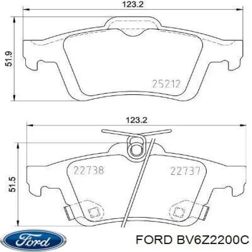 Задні гальмівні колодки Ford BV6Z2200C ціна, від 23.17 USD