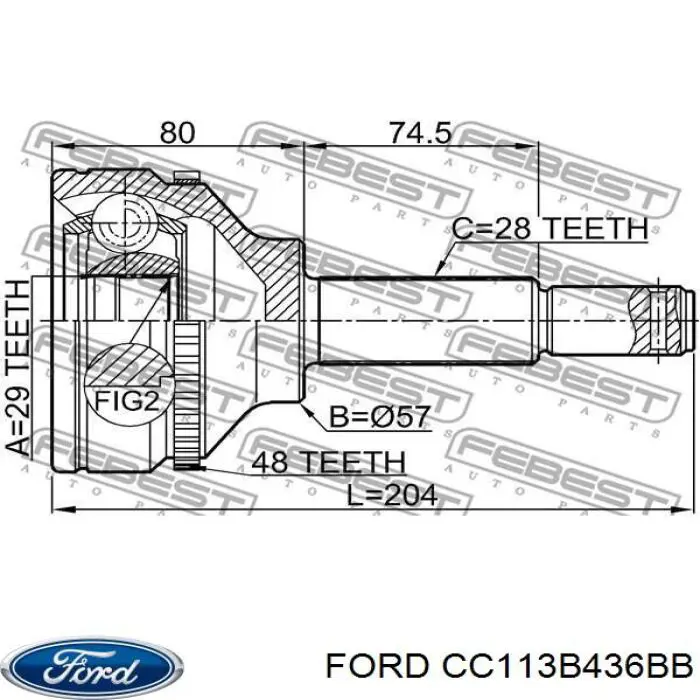 Піввісь (привід) передня, права CC113B436BB Ford