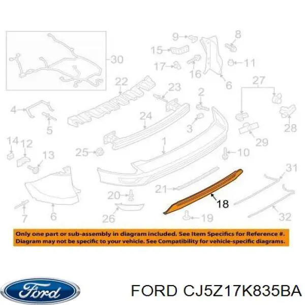 Купити CJ5Z17K835BA Ford Накладка бампера заднього