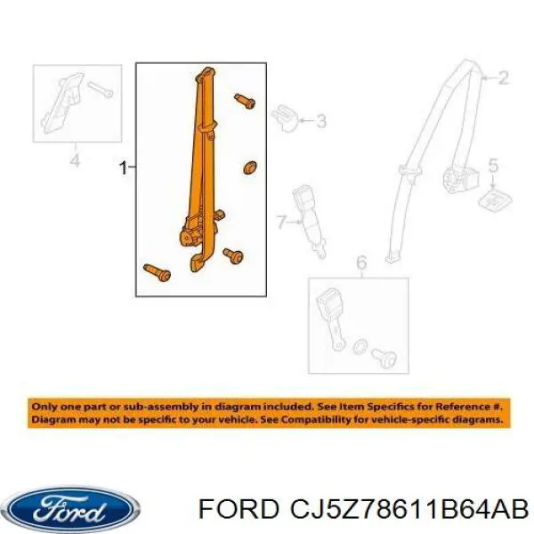 Купити CJ5Z78611B64AB Ford Пасок безпеки задній центральний