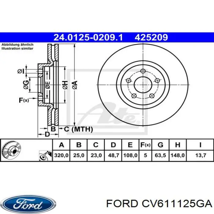 Диск переднього гальма Ford CV611125GA ціна, від 55.62 USD