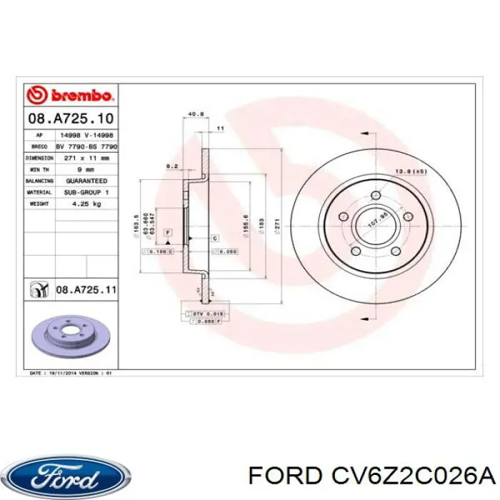 Купити CV6Z2C026A Ford Диск заднього гальма