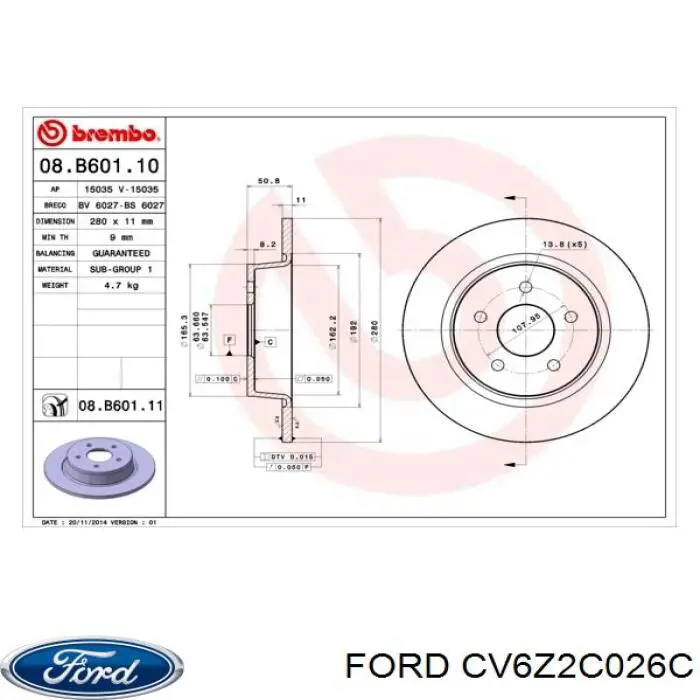 Купити CV6Z2C026C Ford Диск заднього гальма