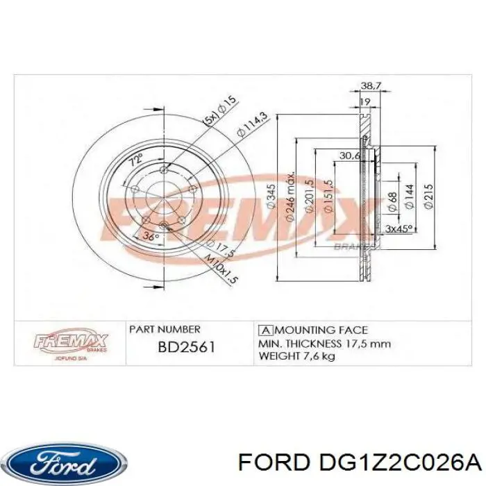 BRRF92 Ford диск гальмівний задній