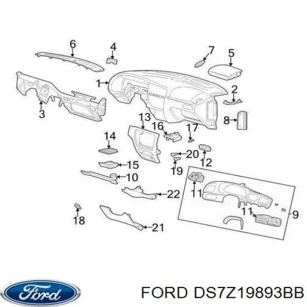 Решітка повітропровода ліва DS7Z19893BB Ford