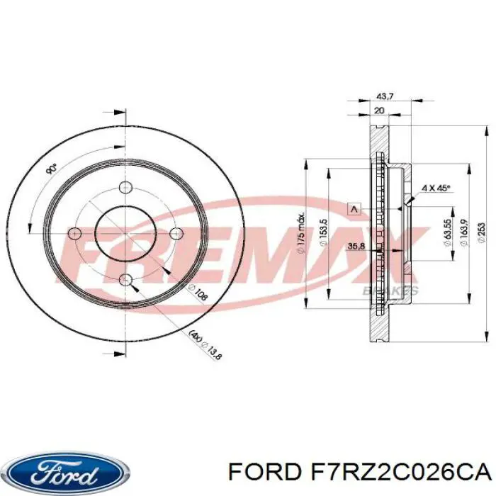 Диск гальмівний задній F7RZ2C026CA Ford