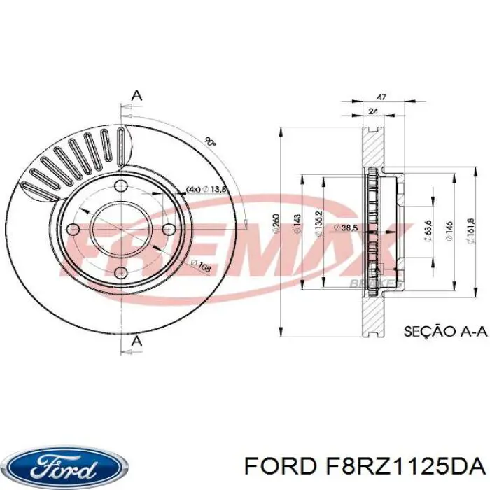 Диск гальмівний передній F8RZ1125DA Ford