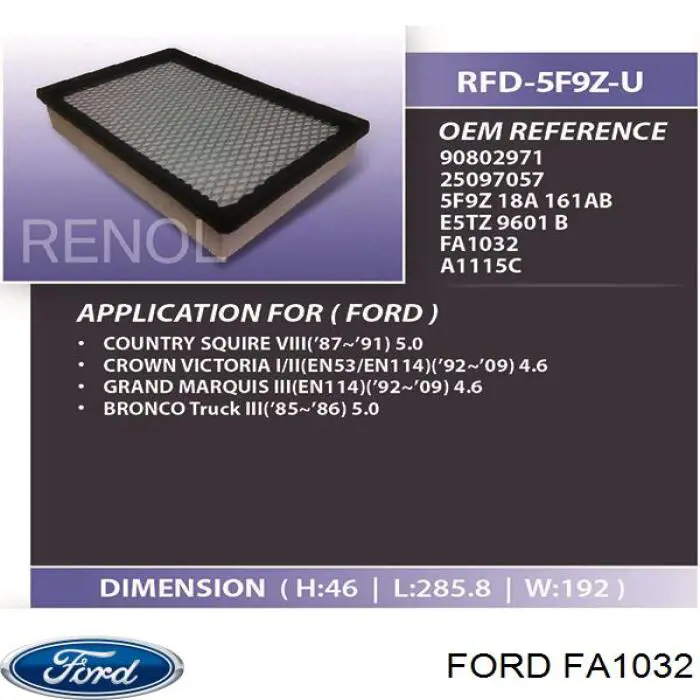 Повітряний фільтр FA1032 Ford