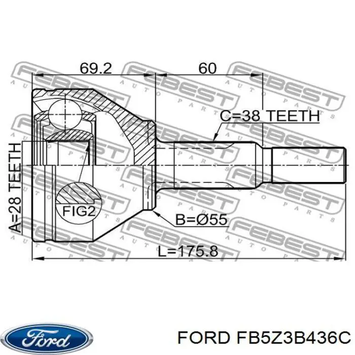 Піввісь передня, права Ford FB5Z3B436C ціна, від 214.30 USD