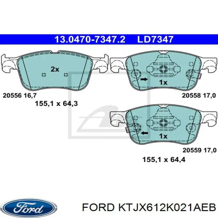 Гальмівні колодки Ford KTJX612K021AEB ціна, від 49.31 USD