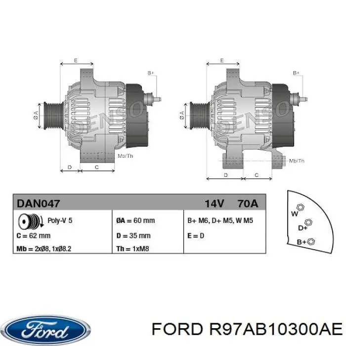 Генератор R97AB10300AE Ford