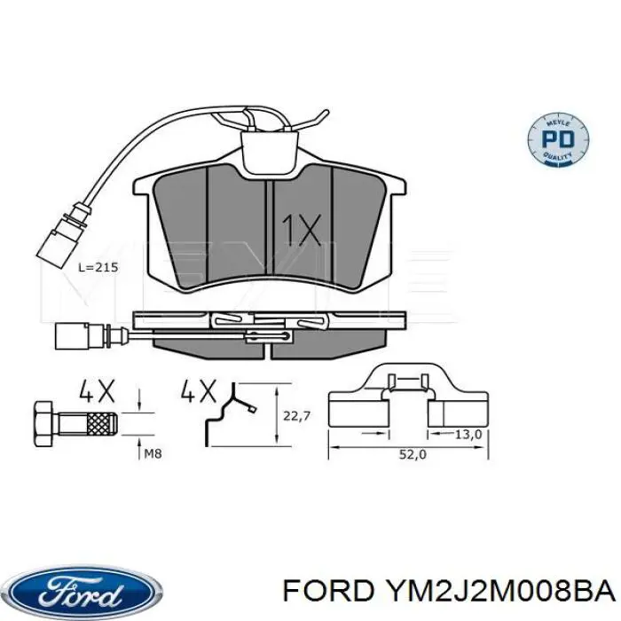 Колодки гальмові задні, дискові YM2J2M008BA Ford