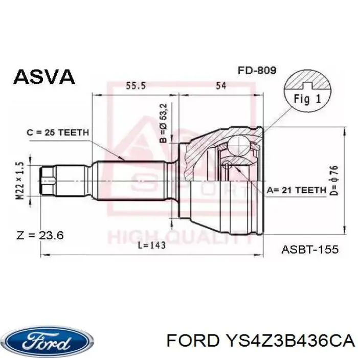 YS4Z3B436CA Ford Привід передній правий