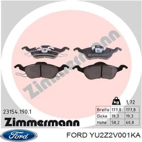 Купити YU2Z2V001KA Ford Колодки гальмівні передні, дискові
