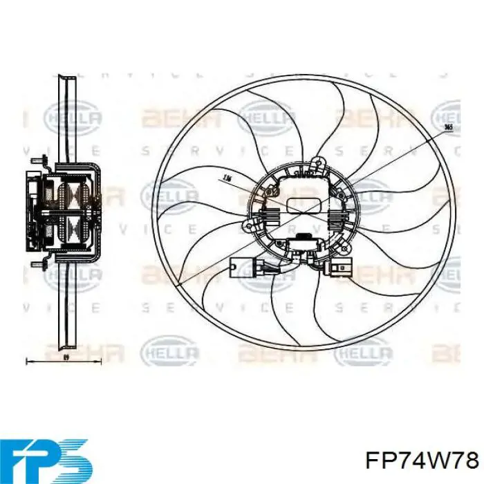 Купити FP74W78 FPS Електровентилятор охолодження в зборі (двигун + крильчатка), правий