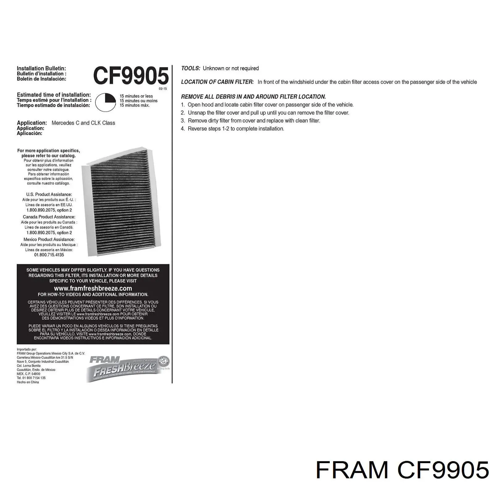 CF9905 Fram Внутрішньосалонний фільтр