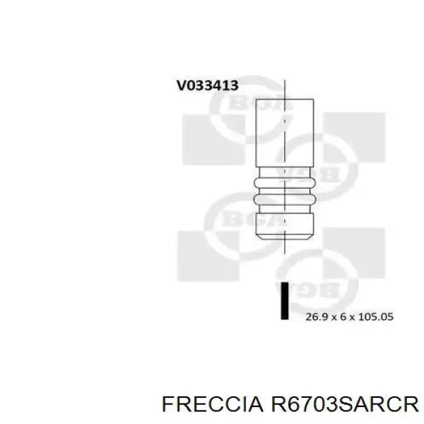 R6703SARCR Freccia Клапан впускной (Диаметр тарелки клапана, мм: 33,2, Диаметр стержня клапана, мм: 6; Длина, мм: 102,4)