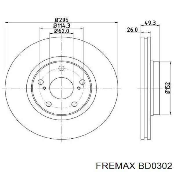 Диск гальмівний передній Fremax BD0302