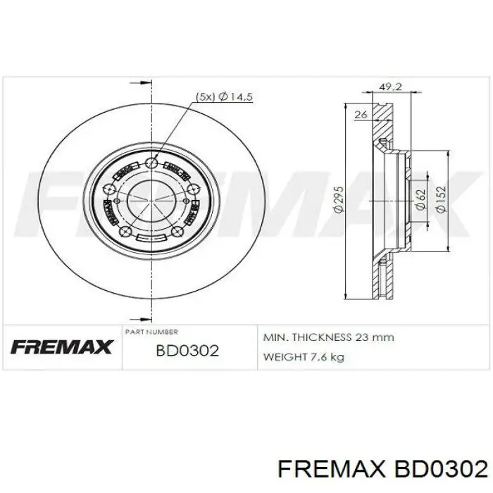 Диск переднього гальма Fremax BD0302 ціна, від 50.12 USD