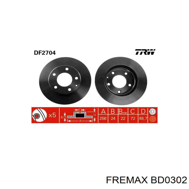 Гальмівні диски передні BD0302 Fremax